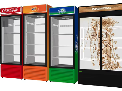 Colorful Branded Beverage Display Freezers for Commercial Use With Transparent Doors 3d model