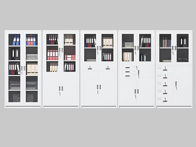 Multiple White Office Bookcases With Glass Doors And Storage Drawers 3d model