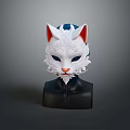 White Cat Themed Mask With Red Ears And Intricate Patterns On Black Base 3d model