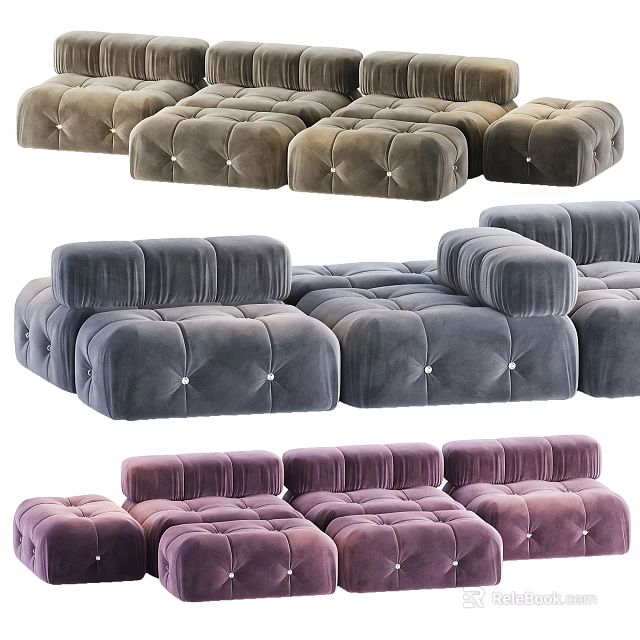 Modular Sectional Sofas In Various Colors With Velvet Upholstery And Tufted Details For Living Room 3d model 