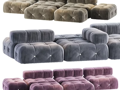 Modular Sectional Sofas In Various Colors With Velvet Upholstery And Tufted Details For Living Room 3d model