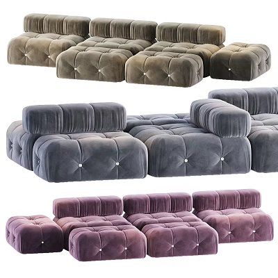Modular Sectional Sofas In Various Colors With Velvet Upholstery And Tufted Details For Living Room 3d model