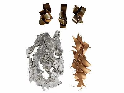 Abstract Wall Decor Collection Featuring Twisted Brown And Silver Textured Hanging Pieces 3d model