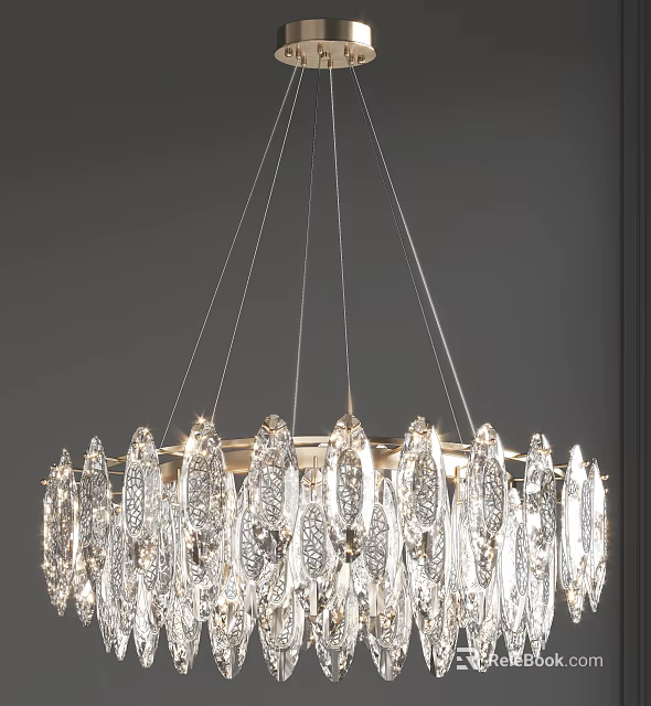 Modern Luxury Crystal Chandelier with Hanging Crystal Pieces and Metal Frame 3d model 