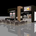 Modern Dessert Shop Interior With Cozy Tables Chairs Seating Area And Display Counter