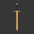 Golden Decorative Sword with Blue Hilt and Crown Pommel on Black Background