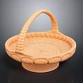 Light Brown Handwoven Storage Basket With Curved Handle Round Base And Decorative Edge