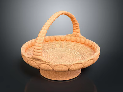 Light Brown Handwoven Storage Basket With Curved Handle Round Base And Decorative Edge 3d model