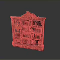 Ornate Antique Bookcase With Black Finish Golden Carvings And Shelved Books