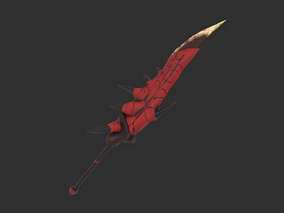 Red And Gold Decorative Weapon With Sharp Blade And Spiked Design 3d model