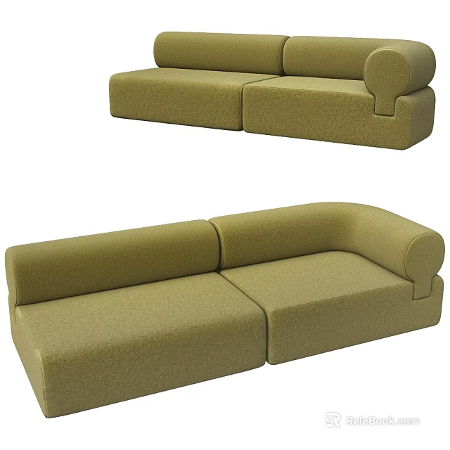 Modern Olive Green Sectional Sofa With Rounded Arms And Modular Upholstered Design 3d model