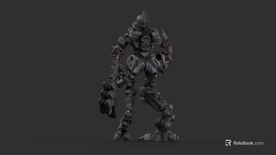 Mechanical Robot Character With Sci Fi Armor And Weapon Design Details 3d model 