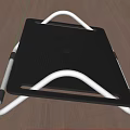 Black Modern Stool With Metal Frame And Mesh Seat On Wooden Floor