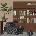 Modern Middle Ancient Bookcase Combination Bookcase Decorative Cabinet Book Decoration Lazy Sofa 3d model