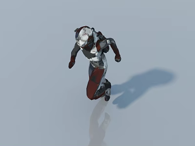 Smart Robot In Red White Silver Armor Running With Shadow Reflection On Light Blue Background 3d model