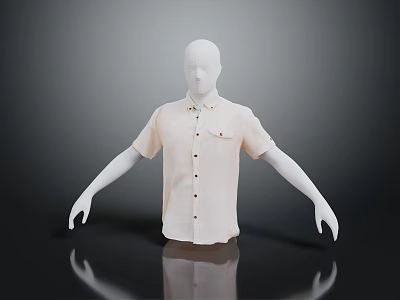 Light Colored Shirt On White Mannequin With Buttons And Pocket Against Dark Background And Reflection 3d model