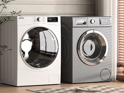 Modern White And Gray Front Loading Washing Machines In Home Laundry Room 3d model