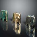 Elephant Shaped Decorative Ornament Set Green Gold Silver Metallic Finish With Sleek Surface Reflections