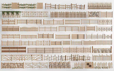 Modern Fence Bamboo Fence Wooden Fence Railing Wooden Grille 3d model