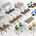 Modern Table And Chair Combinations With Various Colored Chairs And Wooden Tables
