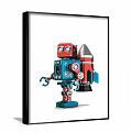 Red Blue Robot Toy With Silver Rocket Backpack And Mechanical Parts 3d model