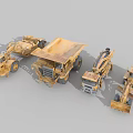 Yellow Construction Functional Vehicles With Different Types Like Dump Truck Loader And Bulldozer