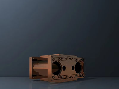 Copper Colored Metal Sculpture With Mechanical Design Circular Holes And Carved Patterns On Gray Background 3d model