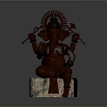 Elephant Headed Ganesh Statue With Multiple Arms Holding Items On Stone Base
