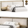 Minimalist Modern Double Bed With Upholstered Headboard White Pillows And Side Nightstand