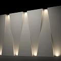 Modern White Sofa Background Wall With Geometric Design And LED Lighting