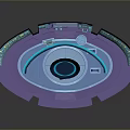 Futuristic Control Room 3D Model With Circular Design Blue Purple Tones Control Panels And Screens