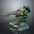 Mechanical Camouflage Weapon Turret Design With Circular Base And Green Accents