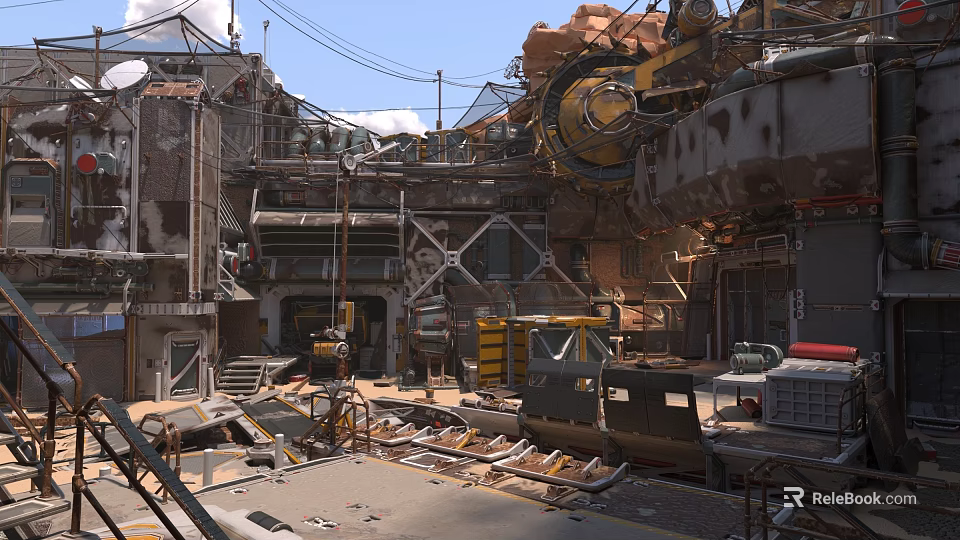 Industrial Building Components Featuring Rusty Metal Frames Pipes And Structural Supports 3d model