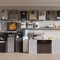 Modern Kitchen Interior With Various Household Appliances On Shelves And Countertops