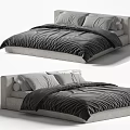 Modern Double Bed Interior Design With Gray Headboard And Dark Gray Bedding 3d model