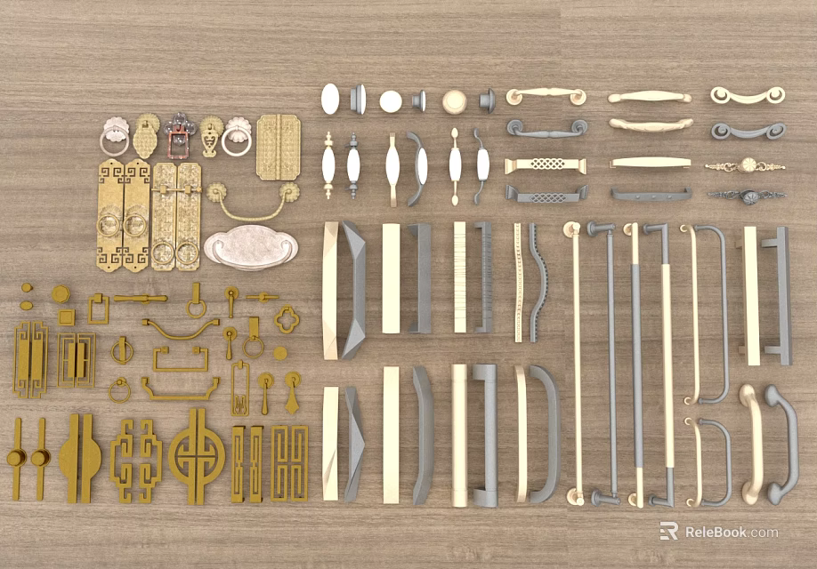 Various Decorative Door Handles for Home Decor in Different Styles and Materials 3d model 