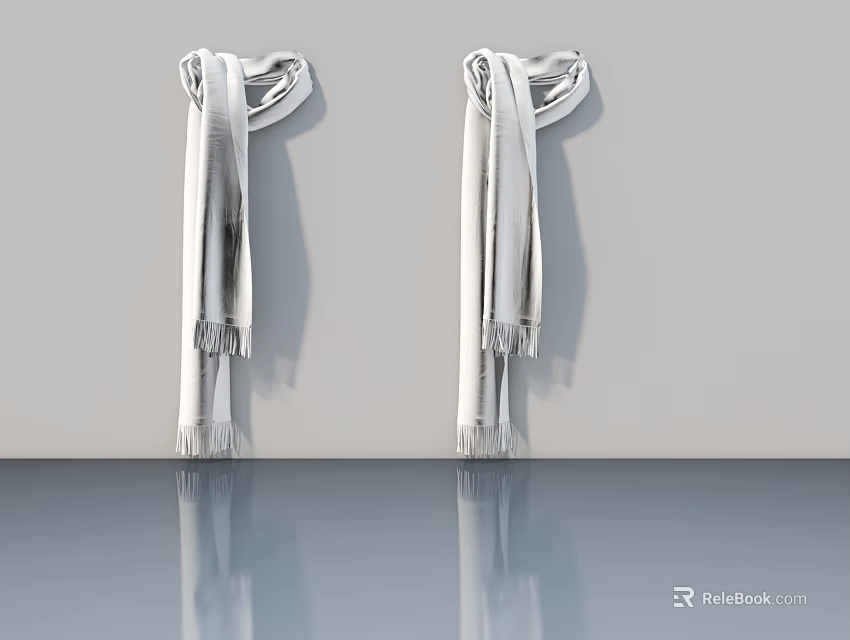 Sleek Silver Swing Doors with Fringe Details Wall Mounted and Reflections on Shiny Floor 3d model 