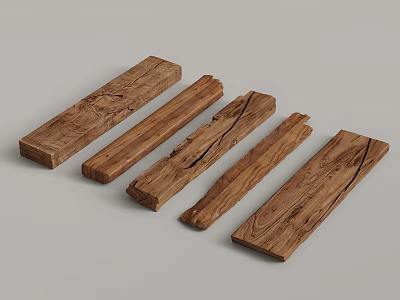 Five Rustic Wooden Planks With Natural Cracked Texture On Gray Surface 3d model