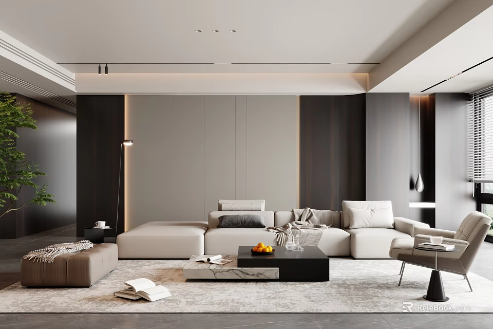 Modern Living Room Interior Design With Stylish Sofa And Coffee Table Set 3d model 