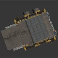 Industrial Concrete Architectural Component With Tall Cube Lower Section Yellow Accents And Colorful Base