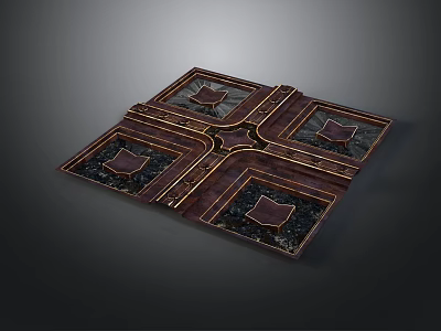 Elegant Floor Tile Design With Wooden Cross Frame And Decorative Panels 3d model