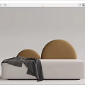 Multi Seater Sofa With Beige Upholstery Round Brown Backrests And Gray Throw Blanket
