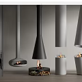 Modern Fireplace Various Designs with Black Gray White Metal Hanging Floor Standing and Burning Flames