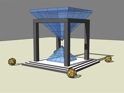 Modern Landscape Pavilion With Blue Glass Canopy Black Frame And Yellow Spherical Ornaments 3d model