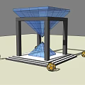 Modern Landscape Pavilion With Blue Glass Canopy Black Frame And Yellow Spherical Ornaments