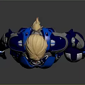 Sci Fi Female Warrior Character Wearing Blue Silver Armor And Holding Helmet