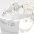 Modern Elegant Exhibition Hall With Curved White Displays And Hanging Lamps Design