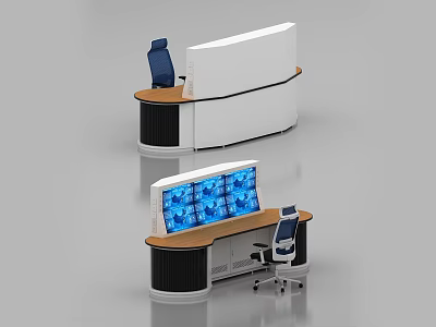 Modern Monitoring Room with Multiple Monitor Screens Console Desks and Office Chairs 3d model