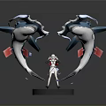 3D Rendered Aquatic Animals With Blue White Color And Central Character On Circular Platform