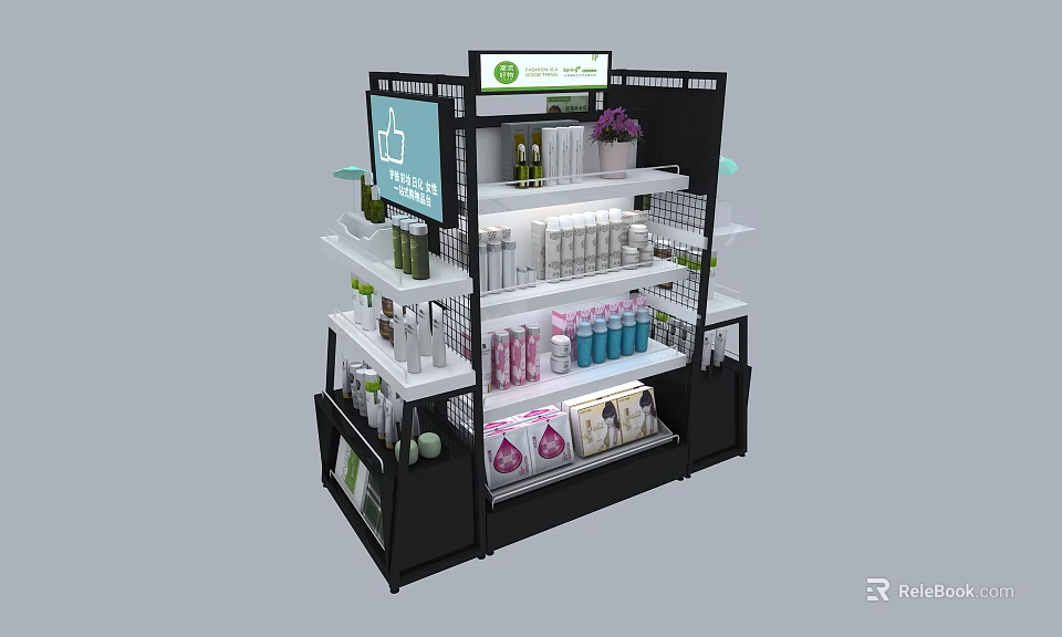 Modern Retail Display Shelf With Multiple Layers Assorted Products And Digital Screen 3d model